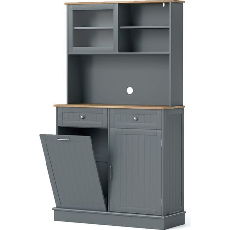 Armario basculante doble para contenedores de basura 100 x 34 x 172 cm con compartimento de almacenamiento ambiente acogedor MDF gris 200018295