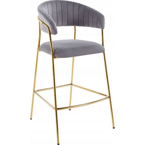 Taburete H3-FX de terciopelo gris (estructura dorada) (1/5)