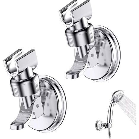 2er-Set Saugnapf-Duschkopfhalter, 360° drehbare Duschhalterung, abnehmbarer, verstellbarer Duschkopfhalter, geeignet für Hotelbäder, kein Bohren erforderlich (Silber) (1/4)