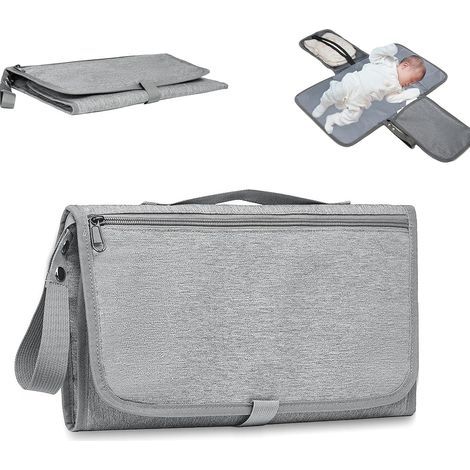 Sac à langer multifonctionnel avec matelas à langer portable intégré, imperméable, compartiments pour couches, lingettes et petits accessoires, en tissu Oxford, 1 pièce, gris (1/5)