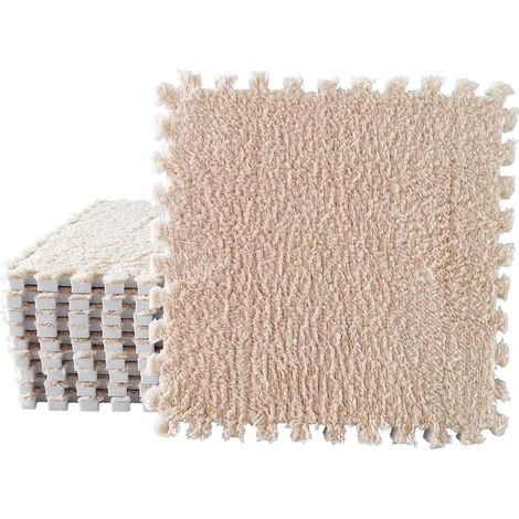 Ensemble de 12 dalles de moquette emboîtables en mousse EVA – Tapis de sol pelucheux, antidérapant et insonorisant – Pour chambre, crèche et salle de jeux