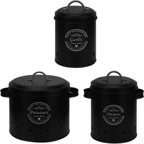 Boîte de rangement pour pommes de terre, set de trois pièces, métal, éplucheur et sac, inclus (1/5)
