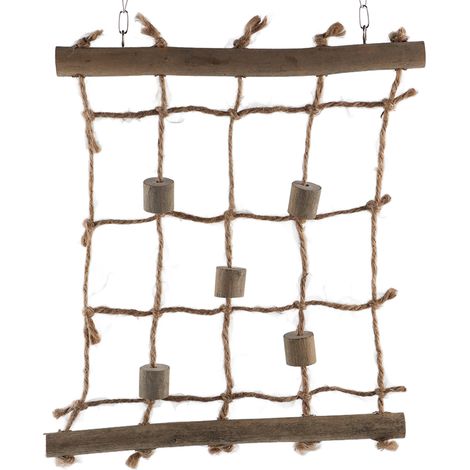 1 escalera de escalada, cuerda de cáñamo, madera natural, gancho para colgar, para loros y pájaros pequeños. (1/5)