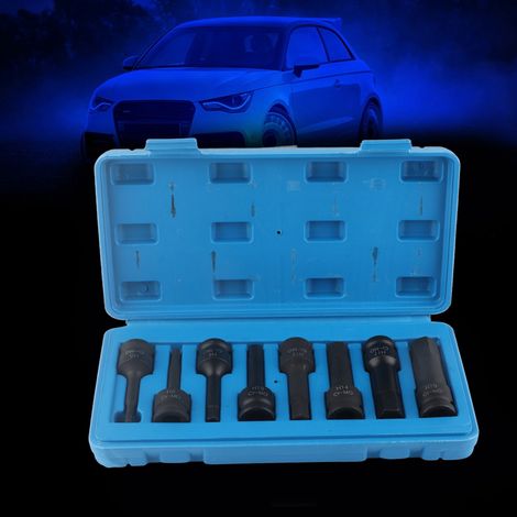 Jeu de 8 douilles à empreinte Allen 1/2" pour clé à chocs, tailles H5-H19, hexagonales en acier, pour vis à six pans. (1/5)