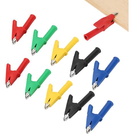 P2002 Lot de 10 pinces crocodiles en cuir alligator 380 V 20 A, fiches bananes 4 mm, pinces de test de sécurité (1/5)