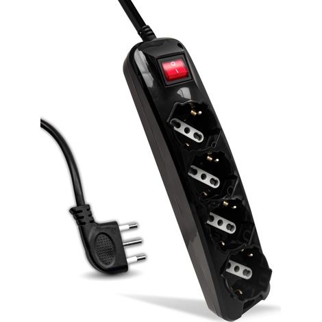 V-TAC Multipresa Elettrica Nera 4 Prese con Interruttore e Cavo da 1,5 Metri - 4 Prese 10/16A Bipasso + Schuko - Spina 16A - Ciabatta Multipresa - Presa Elettrica per Casa, Ufficio - Colore Nero (1/5)