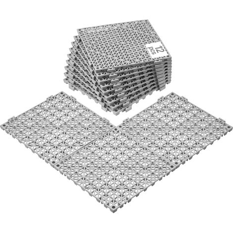 Lot de 12 Dalles de Jardin Piscine 30x30x1,5 cm Gris Dalle Clipsable Ajourée Antidérapante en PVC Drainage Rapide Revêtements de Sol Extérieur Intérieur pour Terrasse Cuisine Spa Salle de Bain (1/5)