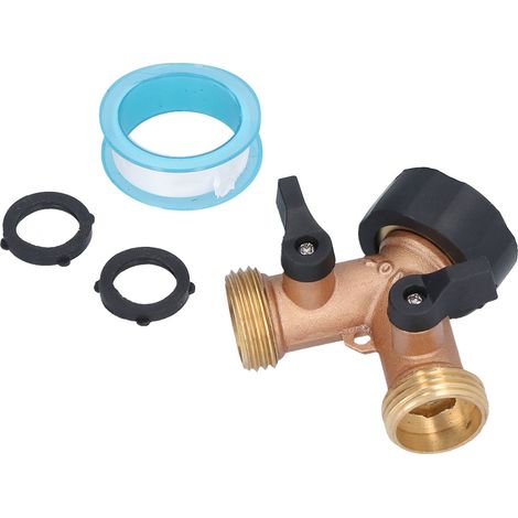 Raccord en Laiton 3/4in Diviseur de Tuyau 2 Voies Y Valve Robinets Adaptateur avec Joint Caoutchouc (1/5)