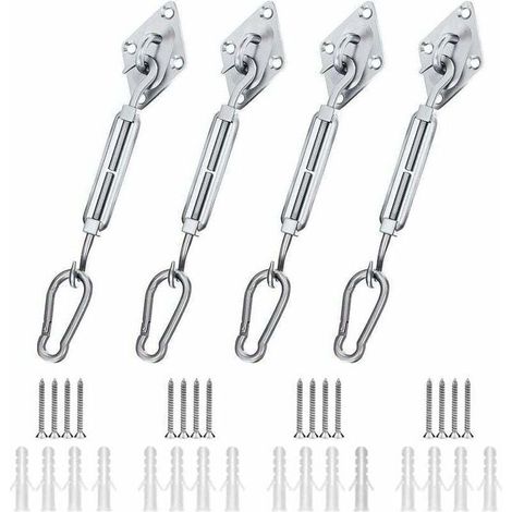 YMYNY Kit de Fixation Voile d'ombrage, Kit de Fixation pour Voile de Jardin pour Voile D'ombrage en Acier Inoxydable 304 pour Triangle Carré Rectangle et Triangulaires (44 pièces) (1/4)