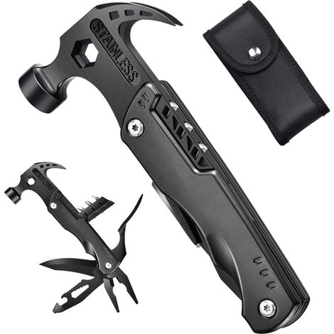 Outil multifonction de survie pour le camping – Tout-en-un avec couteau, marteau, scie et pince, étui durable. (1/5)