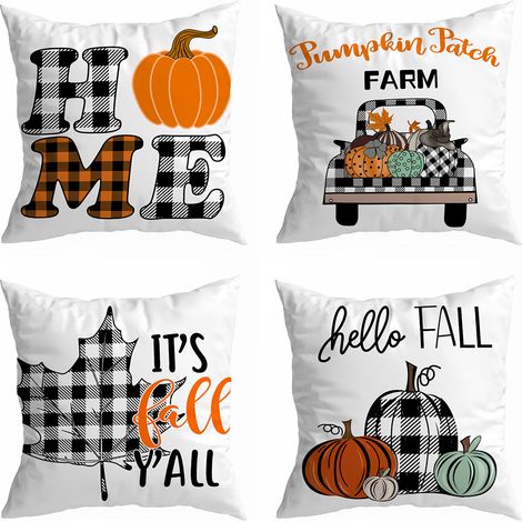 Set mit 4 ultrakurzen Halloween-Samt-Kürbis-Kissenbezügen, Sofakissenbezug (45x45cm) (1/3)