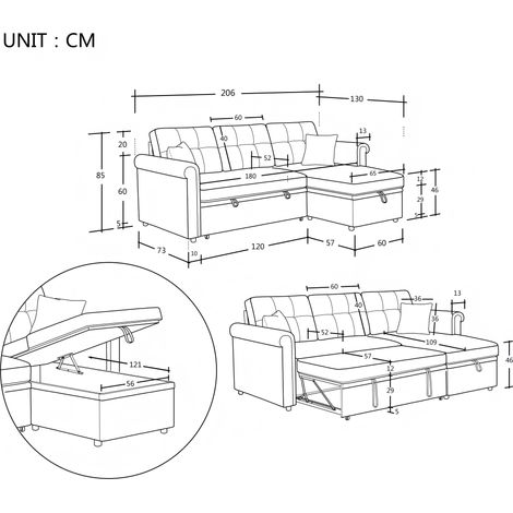 Canapé d'angle convertible en lit avec rangement, canapé-lit pratique L beige en chenille, montage gauche/droite, salon ou chambre d'amis (1/4)