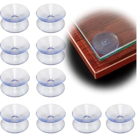 Fc'Noqgn Double-Sided Suction Cups 2cm in Transparent PVC Plastic for Glass Table Mirrors, Pack of 10 (1/5)