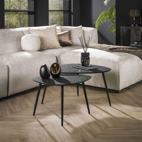 Industrieller Couchtisch 2er-Set Luna Organic Black Metal (1/5)