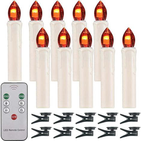 10er-Pack flammenlose Kerzen mit Fernbedienung und Clip, Helligkeit einstellbar, flackernde LED-Kerzen, batteriebetrieben