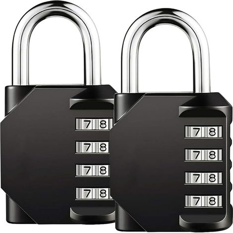 Cadenas à combinaison à 4 chiffres, lot de 2 cadenas à code. Cadenas à combinaison étanche et en acier inoxydable à 4 chiffres pour les familles, les écoles, les entreprises et les casiers.