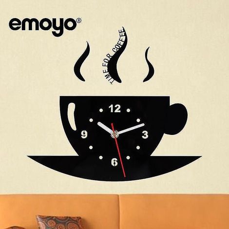 Tasse à café moderne pour cuisine - Horloge murale 3 D noire (1/4)