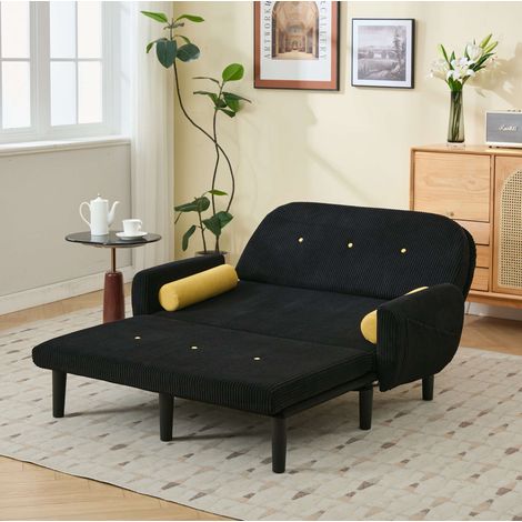 FloraGrace sofa modulable noir, dossier réglable, velours côtelé, 2 coussins ronds, convertible sofa, chaise longue, lit (1/5)