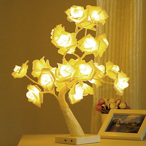 Lampe bonsaï rose 24 LED design arbre, éclairage décoratif sans fil pour salon chambre, pile incluse (1/5)