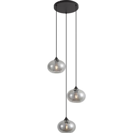 Art Deco Hängelampe schwarz 3-flammig mit Rauchglas - Busa (1/5)