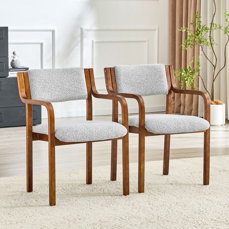 Ensemble de 2 chaises de salle à manger avec accoudoirs, bois courbé, tissu teddy, scandinave, cuisine & salon (1/5)