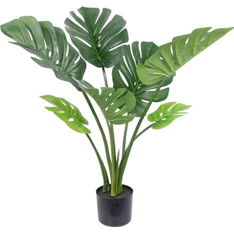 Planta Monstera artificial, de bajo mantenimiento, decoración de interior, 90 cm, 1 unidad (1/2)