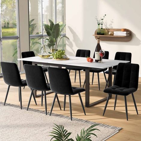 Esstisch 140/180x80x75 cm Weiß MDF mit Marmoreffekt, ausziehbar, stabil und belastbar (1/5)