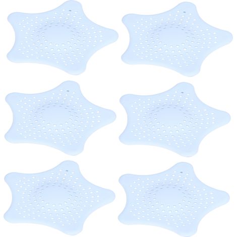 6 Pièces Protège-Évier Étoile Anti-Bouchons Silicone Attrape-Cheveux Couvercle de Drain (Bleu Clair) (1/5)