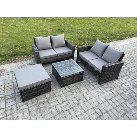 Fimous Ensemble de meubles de jardin en rotin ave 4 pièce Ensemble de canapé en rotin ave 2 Canapé deux places, Table basse and Grand Tabouret (1/5)