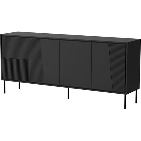 Buffet design noir mat 200 cm avec pieds en métal noir Ula (1/4)