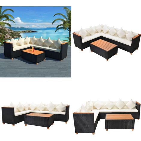 4-tlg. Garten-Lounge-Set mit Auflagen Poly Rattan Schwarz - Gartenloungeset - Rattan Möbel - Outdoor Lounge - Gartenmöbel - Balkonmöbel - Home & Living
