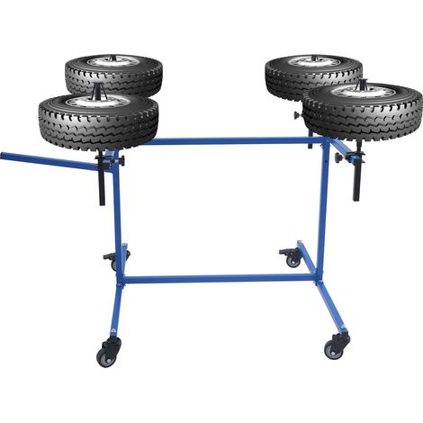 Support de peinture pour jantes - Pivotant à 360° - Réglable en hauteur - Pour pièces de voiture - 4 jantes - Support de peinture sur roues - Support de peinture - Bleu