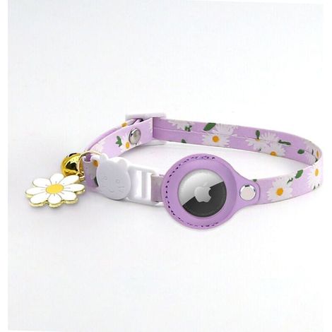 Purple Cat Collar, Adjustable Printed Cat Collar with Bell, Silicone Protective Case Compatible with Apple Airtag, Safety Buckle for Kittens (1/4)