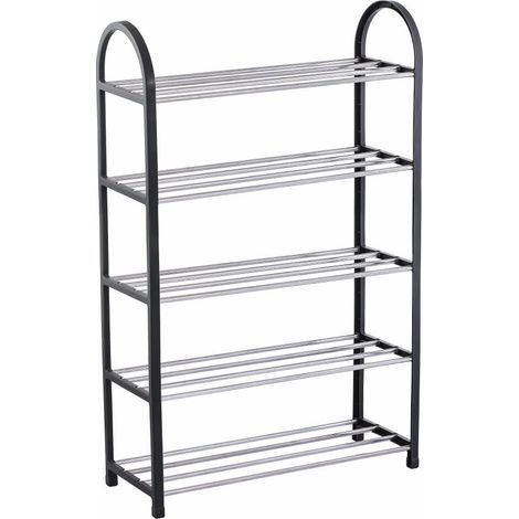 Scarpiera in Plastica e Metallo con 5 Ripiani Nera 50 x 18,5 x 74,5 cm