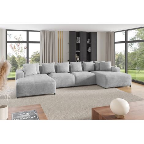 Wohnlandschaft Sofa U-Form Designersofa MEGAN in Stoff Poso Hellgrau (1/2)
