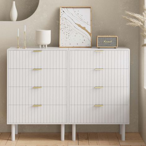 Kommode mit 8 Schubladen, 120x34x94cm, Marmoroptik, Weiß (1/5)