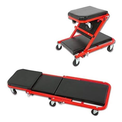 Carrello/Carrellino/Lettino sottoauto 2 in 1 Sgabello da Officina Lettino Riparazioni Max 150 kg per Meccanico/Officina con materassino e poggia Testa