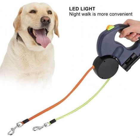 Laisse Double pour Chien Rétractable avec Deux Longs Cordons de 3 Mètres, Laisse pour Chien Double à 360 ° sans Enchevêtrement pour Promener Deux Chiens Jusqu'à 50 LB le noir--TRIMEC