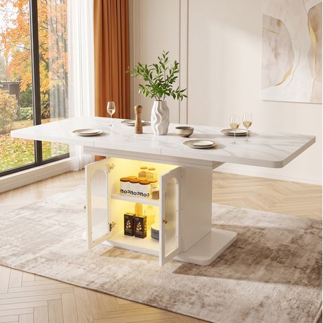 MEUBLIV Tavolo da pranzo allungabile 150/200 x 80 cm bianco – contenitore, LED (1/5)