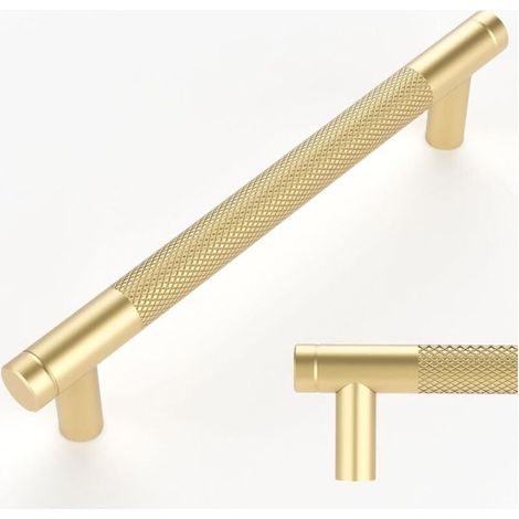 Lot de 10 poignées de tiroir moletées dorées, entraxe de 128 mm, pour commode, armoire et penderie. (1/4)