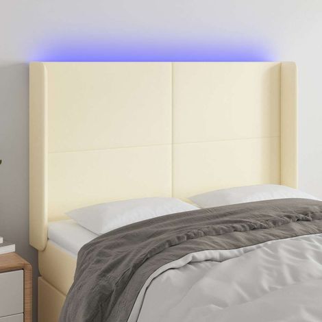 vidaXL Cabecero con LED cuero sintético color crema 147x16x118/128 cm (1/5)