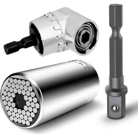 7mm-19mm Ratchet Universal Sockets Clé Métrique Adaptateur de Perceuse Electrique et Tournevis Electrique à Extension à Angle Droit de 105 Degrés (1/5)