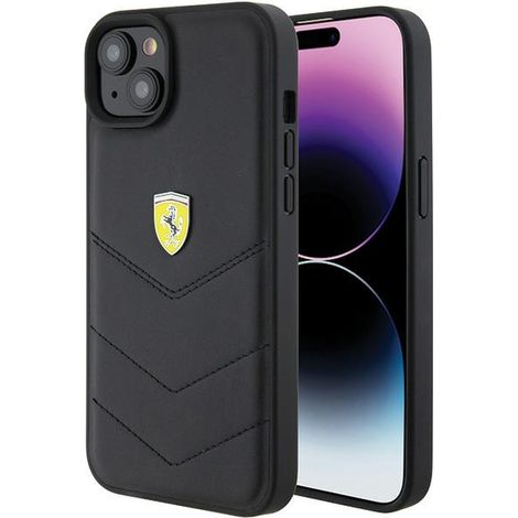 Funda rígida Ferrari FEHCP15MRDUK para iPhone 15 Plus / 14 Plus de 6,7 pulgadas, color negro, con logotipo metálico acolchado. (1/5)
