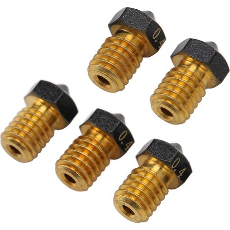 Lot de 5 buses d'extrusion pour imprimante 3D (0,4 mm) en laiton avec revêtement PTFE, compatibles avec les filaments de 1,75 mm. (1/5)