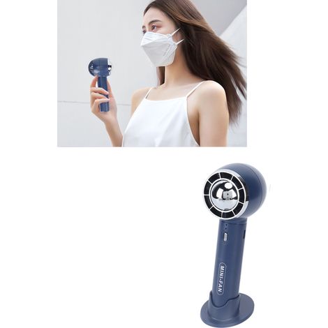 Ventilateur électrique portatif à trois vitesses réglables, rechargeable par USB, bleu. (1/5)