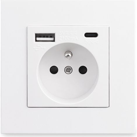 – Multipresa francese Type-C + USB 16A – 2 prese – 1 porta USB e 1 porta Type-C – Installazione orizzontale o verticale – Struttura in PC e acciaio inossidabile (1/4)