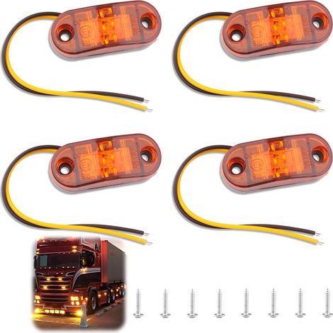 4PCS Feux Latéraux Éclairages, Feux de Gabarit LED, 12/24V Feux De Gabarit  Avertissement Lumière jaune , pour Camion, Remorque, Van, Caravane, Voiture et Bateau, Visibilité et Étanchéité (1/5)