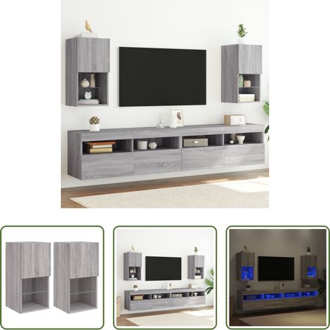 LED-Leuchten - TV-Schränke mit LED-Leuchten 2 Stk. Grau Sonoma 30,5x30x60 cm (1/5)