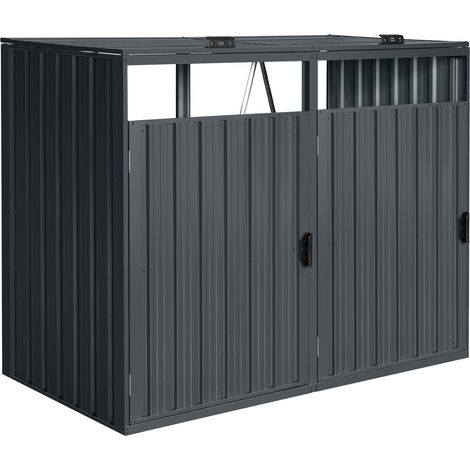 AXI – Cache-poubelle métallique anthracite en acier galvanisé – Abri pour 2 conteneurs jusqu'à 480L – Accès facile avec ventilation optimale