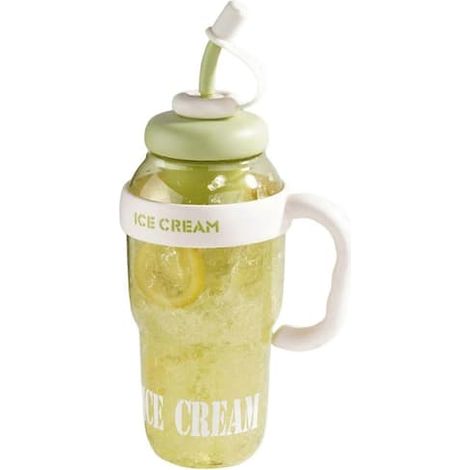 Gourde de 1300 ml avec poignée, couvercle et paille, étanche, sans BPA, résistante à la chaleur, portable, verte. (1/5)
